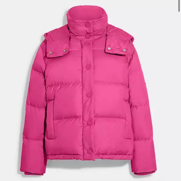 New💗Coach Short Down Puffer. Color: Pink - Picture 1 of 5